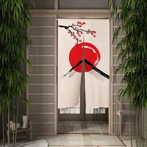 Sheer Curtains Japanese Doorway Partition Mount Fuji Red Sun Door Curatin Cherry Blossoms Kitchen Bedroom Room Decor Half Curtain 230701