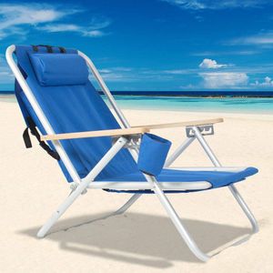 Fold Beach Chair Chaise Lounger w/Drink Holder + Storage Pouch Camping Steady