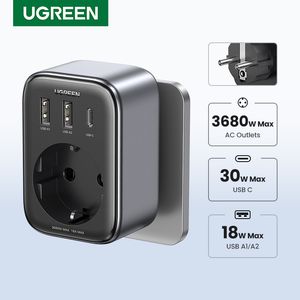 Plugue do cabo de alimentação UGREEN Power Strip Adapter EU Plug PD 30W Travel Adapter with AC Port for Home Appliance 230701