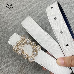 Fashion Women Brand Belt Cowhide Diamonds Smooth Buckle Belt Casual Versatile Ladies Jeans Dress Belt Women's Width 2.5cm Various Styles