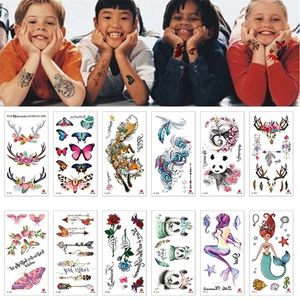 Temporary Tattoos 100Pcs Kids Temporary Tattoo Wholesales Animal Wolf Panada Mermaid Cat Butterfly Flower Heart Sticker Body Arm Girls Toterm 230701