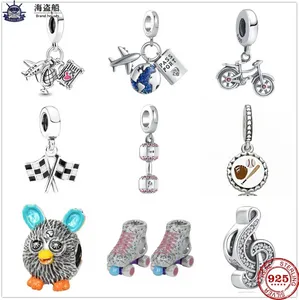 For pandora charms authentic 925 silver beads New Colorful Zircon Bicycle Dumbbell Roller Pendant
