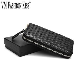 VM FASHION KISS Lång plånbok för kvinnor 100 % fårskinn Stickning Dragkedja Clutch Myntväska Kortplånbok Unisex lyxplånbok för kvinnor