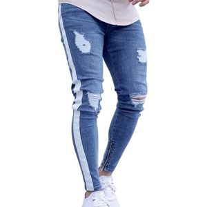 Jeans strappati strappati con cerniera laterale con cerniera laterale Slim Jeans strappati da uomo Pantaloni a righe da uomo2321