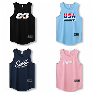 Camisas ao ar livre soltas masculinas Colete de corrida ao ar livre basquete de rua Academia sem mangas Camisa com estampa de letras Secagem rápida Fitness Musculação Regatas 230701