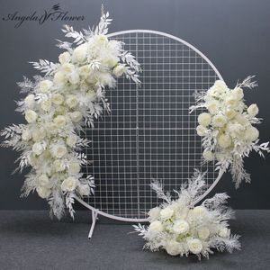 Inne imprezy imprezowe zapasy luksusowa biała mgły trawiasty Pompom Artificial Flower Wedding Arch Arch Deco Rose narożnik kwiatowy tło podłogę 230701