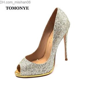 Sapato social TOMONYE leve brilho brilhante peep toe feminino extremamente fino bombas de salto alto com plataforma sapatos personalizados primavera outono verão Z230703