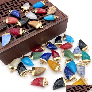 Charms 10X20Mm Gold Edge Natural Crystal Faceted Stone Pepper Shape Rose Quartz Turquoise Pendants Trendy For Jewelry Making Wholesa Dhpiw