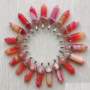 Charms Rose Red Stripe Agate Onyx Pillar Shape Point Pendants For Jewelry Accessories Making Drop Delivery Findings Components Dhdgf