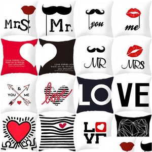 Kuddfodral Alla hjärtans dag Örngott Love You Mr Mrs Letters Printed Er Home Office Soffa Throw Lovers Drop Delivery Trädgårdstextilier Dhwlr