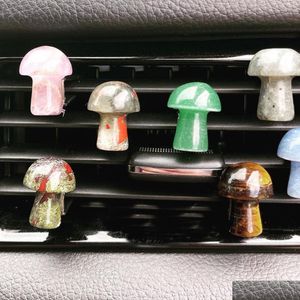 Outros acessórios de moda Escultura de 2 cm Mini formato de cogumelo Pedra de quartzo Saída de ar do carro Clipe de acabamento Cura de cristal Decoração Int Dhuz4