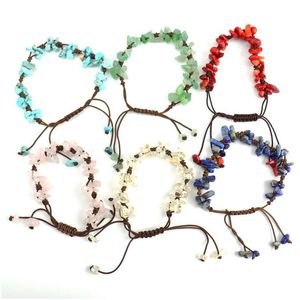 Pulseira ajustável natural frisada irregar cristal chip mão tecida ametista lapis chakras para mulheres homens ioga jóias drop delivery Br Dhjq5