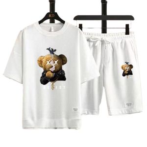 夏のファッションカジュアルブランドメンズセット男性半袖テディベア Tシャツパンツ 2 点セットトラックスーツスポーツウェアスーツ紳士服