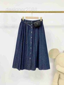 Skirts designer Temperament Commuting Fashion Casual Chain Waist Bag Single breasted High Slim Deep Blue A-line Denim Skirt ZGVQ