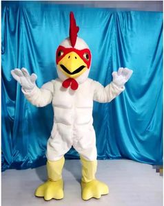 2023 Costume della mascotte del pollo del gallo bianco di Halloween Gallo del fumetto di alta qualità Carattere animale Costumi di carnevale di Natale Paty Fancy Dress