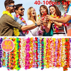 Other Event Party Supplies 40 100pcs Hawaiian Wreath Leis Garland Artificial Necklace Hawaii Flower Tropical Wedding 230701