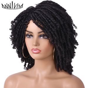 Perucas sintéticas curtas macias dreadlocks perucas sintéticas para mulheres negras afro crespo cabelo encaracolado com franja marrom ombre crochê cabelo torcido Annivia 230701