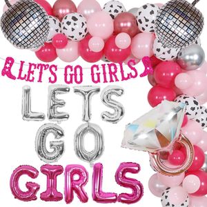 その他のイベントパーティーのサプライSursurprise Western Cowgirl Let's Go Girls Bachelorette Decoration Pink Bridal Shower Ringディスコバルーンガーランドキット230701