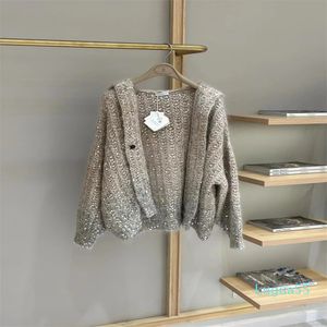 2023-Giacche da donna Felpe con cappuccio Cardigan con paillettes sfumate in cashmere a maniche lunghe invernali