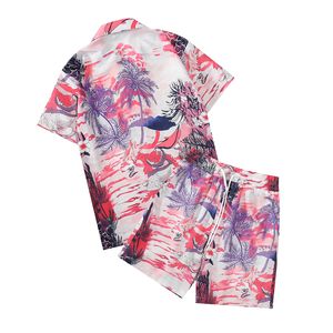 Estampa de chamas de verão Miri pintura de paisagem conjunto solto terno casual para homens e mulheresM-3XL