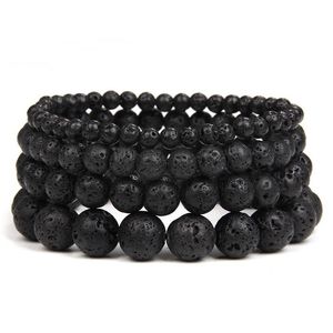 Beaded Natural Stone Strands Bracelet Lava Volcanic Round Beads Bracelets Healing Energy Yoga For Men Women Jewelry Gifts Drop Delive Dhase