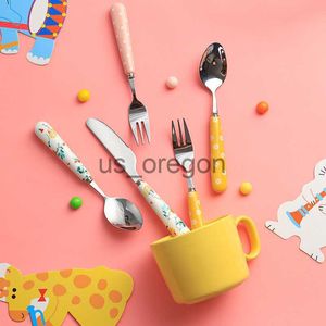 Dinnerware Sets Stainless Steel Ceramic Handle Knife Creative Cute Children Breakfast Dessert Spoon Dining Fork Tableware Cutlery for Kids x0703