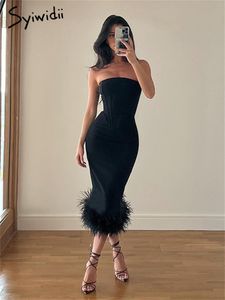 Urban Sexy Dresses Syiwidii Party Bodycon Dresss for Women Fur Hem Fashion Slim Black Dress Sexy Club Night Elegant Ladies Evening Dresses 230703