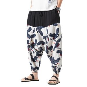 Calças masculinas calças cruzadas dos homens calças de lanterna de cintura baixa homem impressão harem calças masculinas hiphop jogger linha calças punk rua pista calças