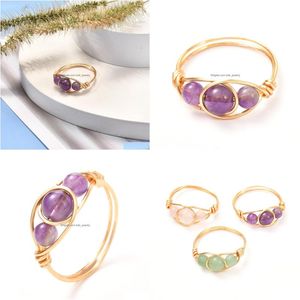 Cluster Ringe Naturstein Perlen für Frauen Männer Amethyst 18 Karat Gold Handgemachte Hochzeit Party Fingerring Drop Lieferung Schmuck Dhbtz