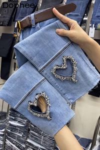 Women s Jeans Summer Denim Cropped Cigarette Pant Drilling Hollow Thin High Waist Elastic Slim Fit Korean Style 230703