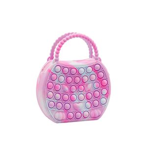 Square Pop Antistress Leksaker Silikon Push Bubble Bag Cross Body Bag Reliver Autism Handväska Myntpåse Handväska för barn Fidget Toys 2175