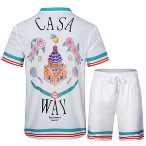 Men's T-Shirts Casa Designer Fashion Clothing Shirts Tracksuits Casablanca Rose Fairy Tale Castle Print Loose Casual Short Sleeve Shirt Set for Men Women 240327