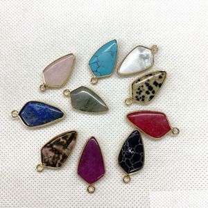 Charms 14X28Mm Natural Crystal Stone Green Blue Rose Quartz Shape Pendants Gold Edge Trendy For Necklace Earrings Jewelry Making Dro Dhzle