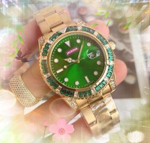 Topp japan quartz urverk herr klockor 41mm auto date shinning rainbow diamanter ringklocka solid fin rostfritt stål band populär klocka alla hjärtans dag presenter