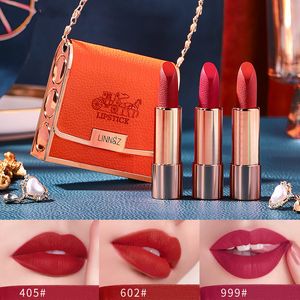 Lipstick Velvet Matte Lipstick 3 color Non stick Cup Long Lasting Leather Bag Lip Balm Gift Case 230703