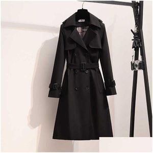 Women'S Trench Coats S - 4Xlbrand Spring Autumn Long Women Coat Double Breasted Khaki Dress Loose Lady Outerwear Fashion Tops 2021 S Dhtxh