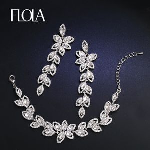 Brincos Colar FLOLA Crystal Bridal Jewelry Sets Color Leaves Shape Bridal Bracelet Brincos Wedding Jewelry Sets for Women brta02 230703