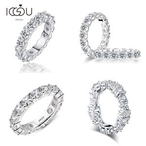 Med sidor Stones Iogou 925 Sterling Silver Round Cut Full Ring for Women Cushion Cut Sona Simulated Diamond Wedding Engagement Band Ring 230701