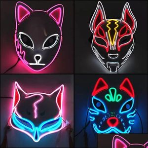 Party Masks Led Halloween Mask Mixed Color Luminous Glow in the Dark Mascaras Costume Cosplay Masques El Wire Demon Slayer Drop Deli DH0LV