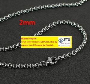 Partihandel 2mm 316L rostfritt stål halsband Rund Rolo -länkkedjor Kvinnor Mensmodelsmycken 20st Link Chains