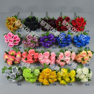 High Quality Silk Wedding Decoration Roses Bush 10 Rose Heads Artificial Flowers Rose Bunch for Bridal Bouquet