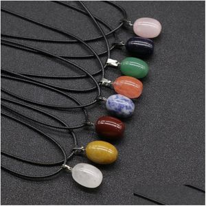 Pendant Necklaces Natural Stone Irregar Oval Egg Shape Necklace Lots Quartz Healing Crystal Rope Chain Collar For Women Fashion Jewe Dhquf