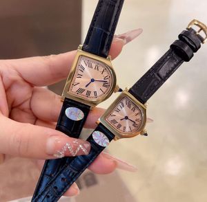 24mm 30mm Fashion Women Men D Shape Quartz Watch Unique D CPCP Cloche Wristwatch Couple Real leather Watches Roman Number Clock