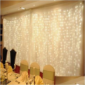 Decorazioni natalizie Twinkle Star Led Fairy Light 300 Tenda per finestra String Party Giardino domestico Camera da letto Parete interna per esterni D Dhxh5