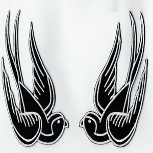 Cool Black Tattoo Sparrow Swallow brodered Patch Iron on Motorcycle Biker Patch Iron On Clothing Emo Punk Patch 4 25 2 6163e