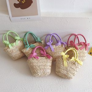 Zaini Borsette con fiocco dolce per bambini Borsa di paglia Borse da viaggio estive Borse da viaggio coreane Moda a spalla per ragazze Borsa da principessa Regalo per bambini 230703