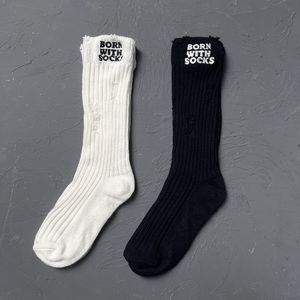 Real Pics meias pretas brancas masculinas femininas de algodão agradável 2023ss meias da moda