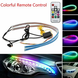 2pcs 12V Car LED DRL Daytime Running Lights Waterproof Flexible Soft Strip Universal Auto Flow Runs LED Strip Brake Turn Signal Light