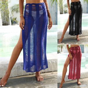 Women's Swimwear Beach Women Fashion 2023 Swim Suit Dress For Female Sexy Hollow Split Skirt Solid Polyester Pareo Cover Up Saida De Praia