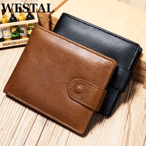 WESTAL Cowhide Short Wallets Men's Money Bag Vintage Business Male Purse Thin Coin Cash Pocket ID Card Holder Small Handbags